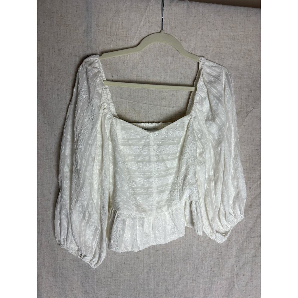 Do+Be White Balloon Puff Sleeve Smocked Blouse Sz. S